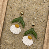 Spring Fling - White Daisy Dangle Earrings: Handmade Polymer Clay