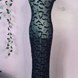 Sheer Hourglass Maxi Dress - Velvet Flocked Bats
