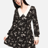 Dark Pieridae Print Long Sleeve Dress