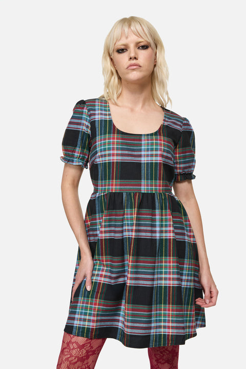 tartan dress mini Pinch Tartan 3/4 Sleeve Mini Dress Red / Large