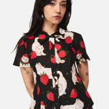 Strawberry Cat Repeat Blouse