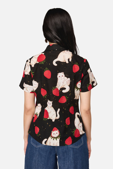 Strawberry Cat Repeat Blouse
