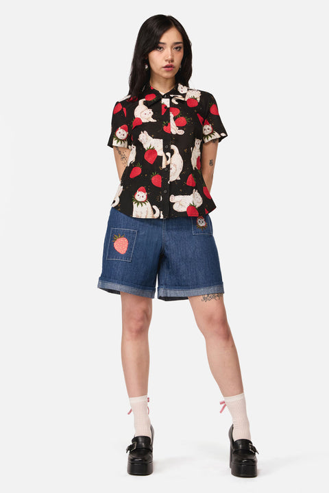 Strawberry Cat Repeat Blouse
