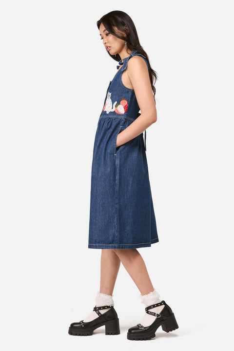 Strawberry Cat Embroidered Pinafore