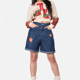 Strawberry Cat Embroidered Shorts