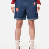 Strawberry Cat Embroidered Shorts