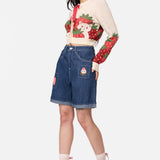 Strawberry Cat Embroidered Shorts