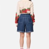 Strawberry Cat Embroidered Shorts