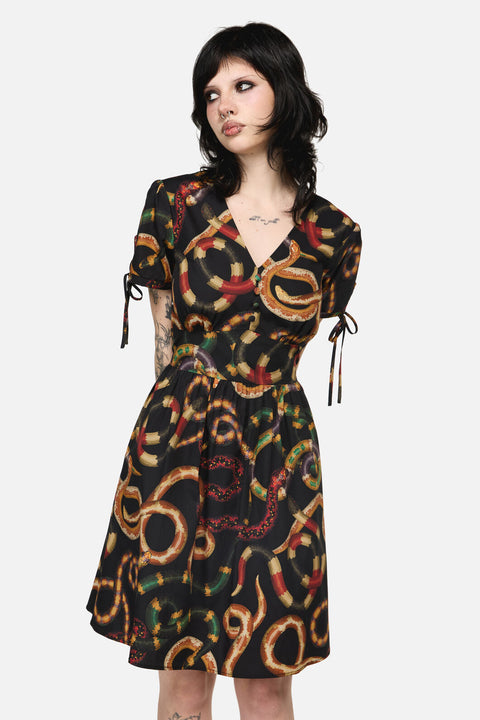 Reptilian Print Fit & Flare Dress