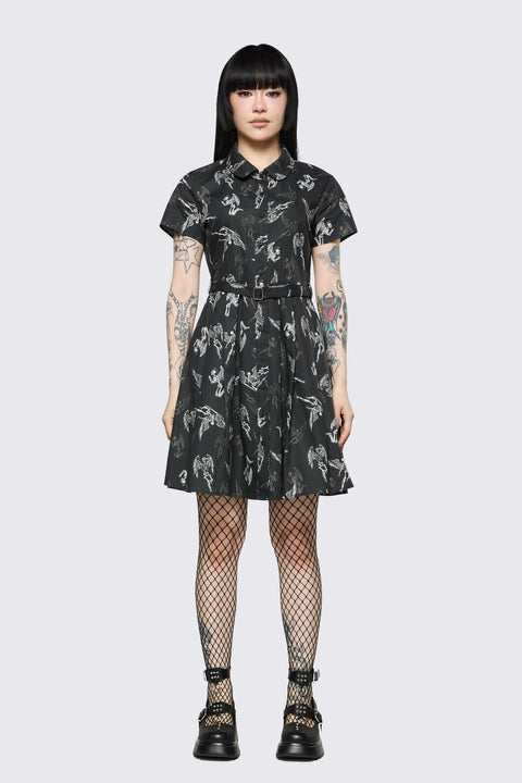 Archangel Print Pleated Dress