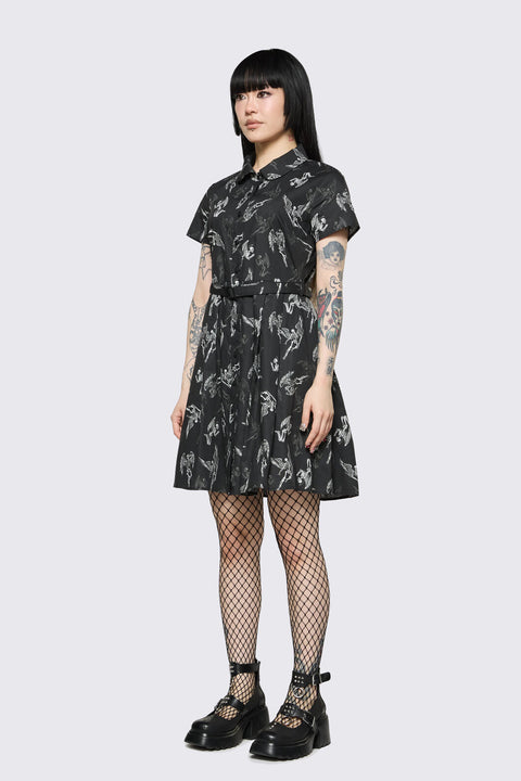 Archangel Print Pleated Dress