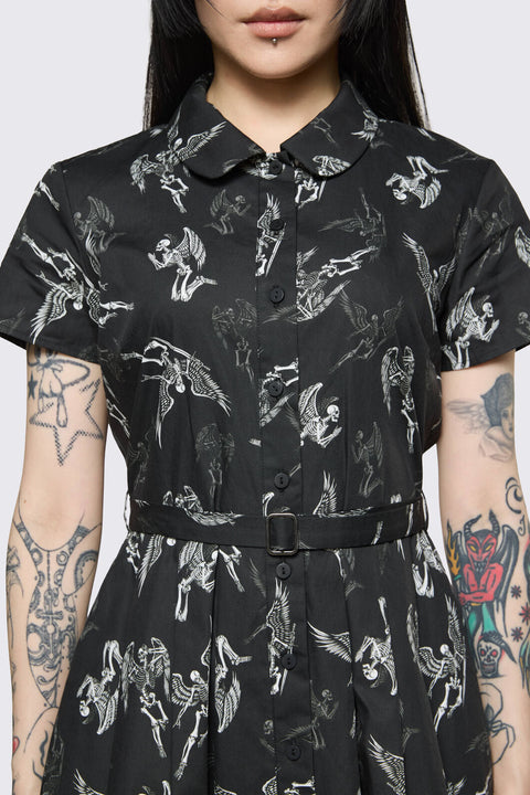 Archangel Print Pleated Dress