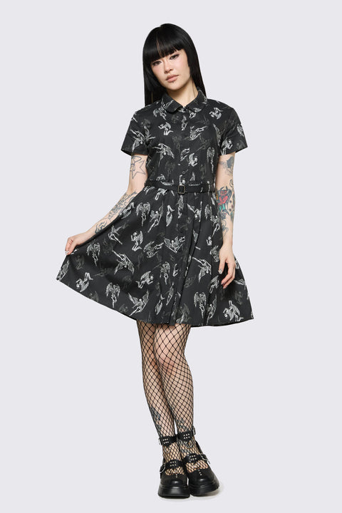 Archangel Print Pleated Dress