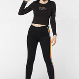 Stretch Denim Rainbow Slim Fit Black Skinny Jeans