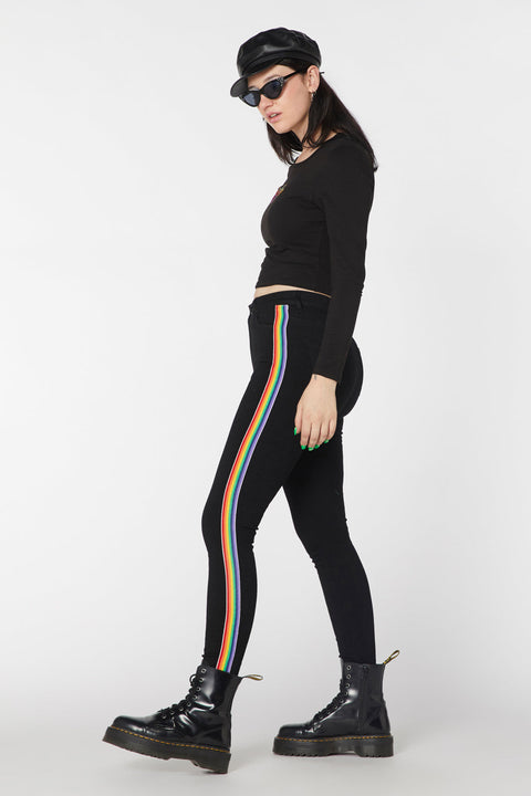 Stretch Denim Rainbow Slim Fit Black Skinny Jeans