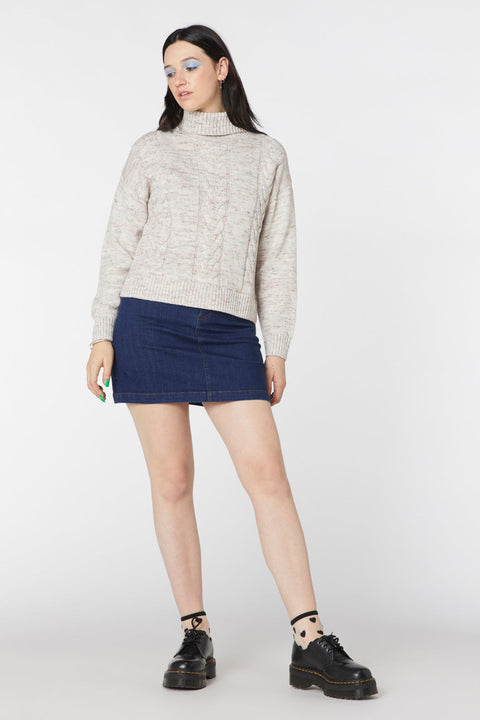 Space Dye Cable Boxy Knit Wool Sweater