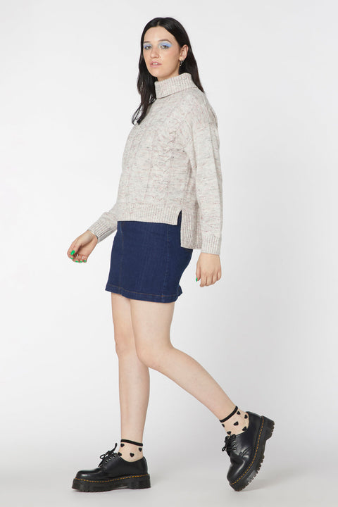 Space Dye Cable Boxy Knit Wool Sweater