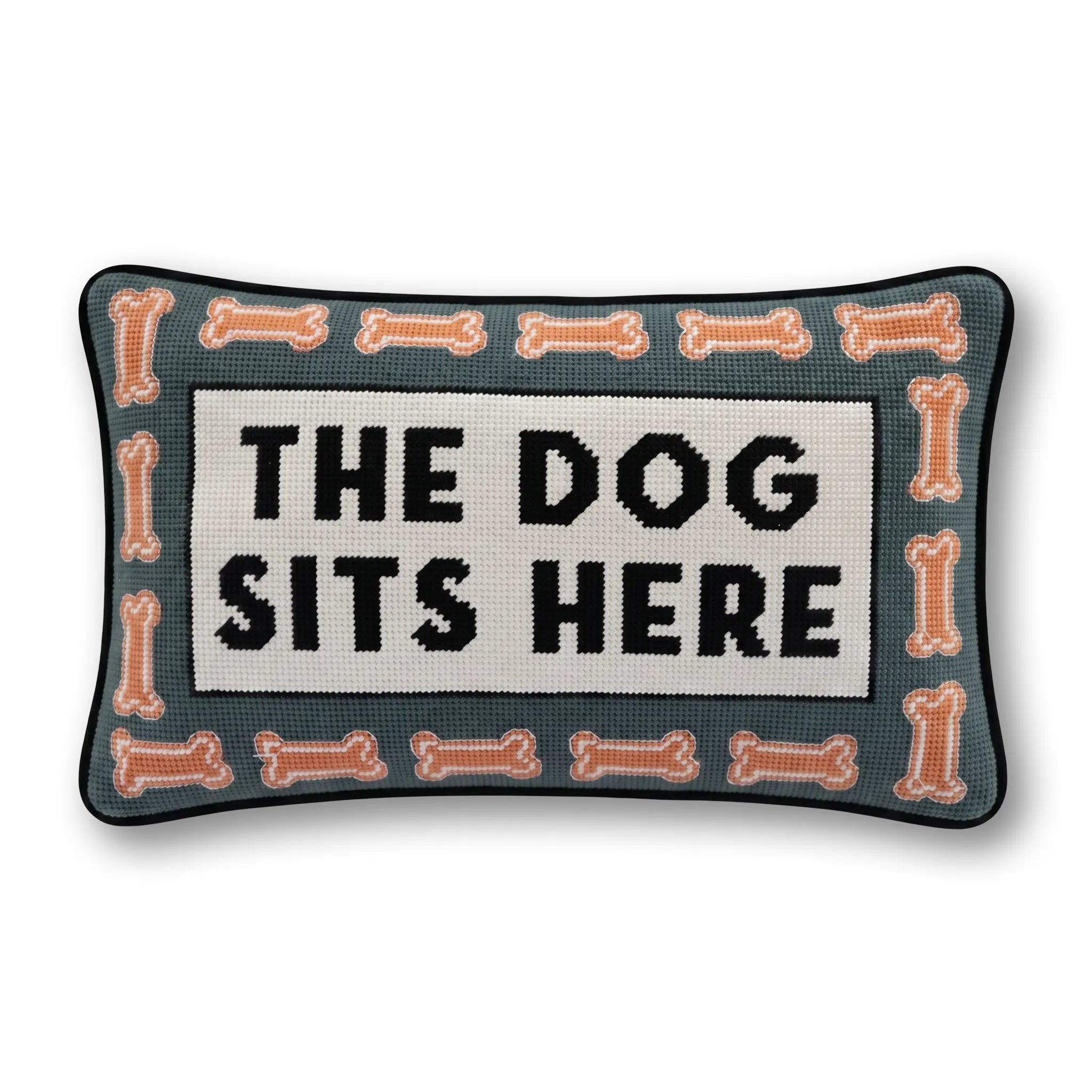 Needlepoint Pillow - The Dog Sits Here