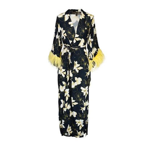 Marlene Wrap Dress in Lemon Orchid Blossom