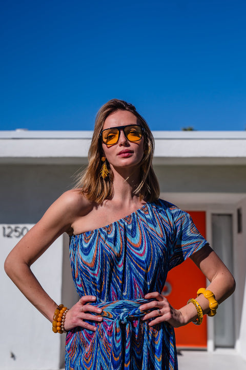 Tatjana One-Shoulder Maxi Dress in Hallucinogen Plume