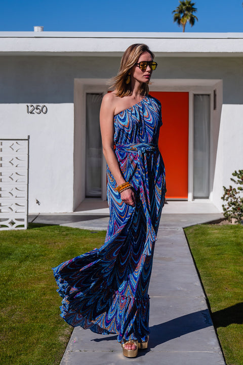 Tatjana One-Shoulder Maxi Dress in Hallucinogen Plume