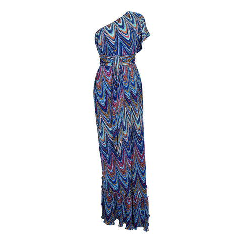 Tatjana One-Shoulder Maxi Dress in Hallucinogen Plume