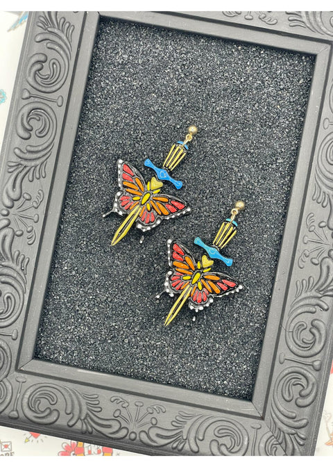 Tattoo Love Butterfly Dagger Earrings