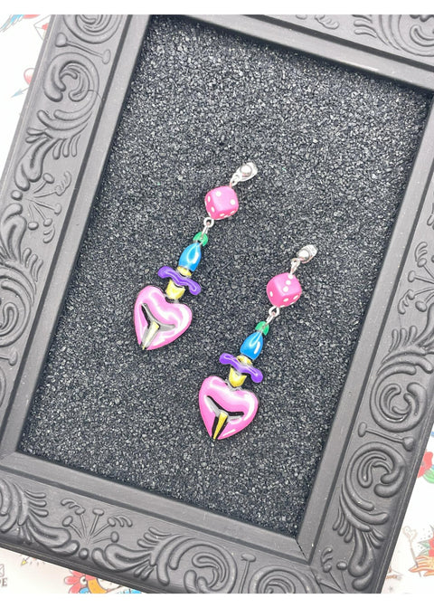 Tattoo Love Heart Dagger Earrings