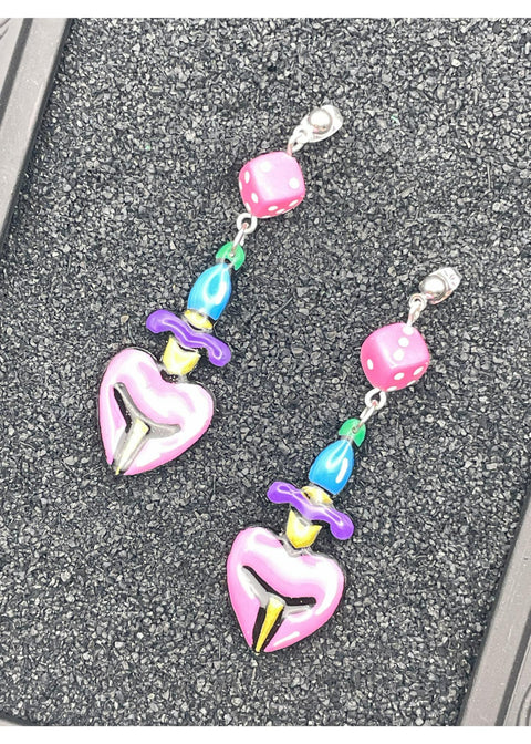 Tattoo Love Heart Dagger Earrings