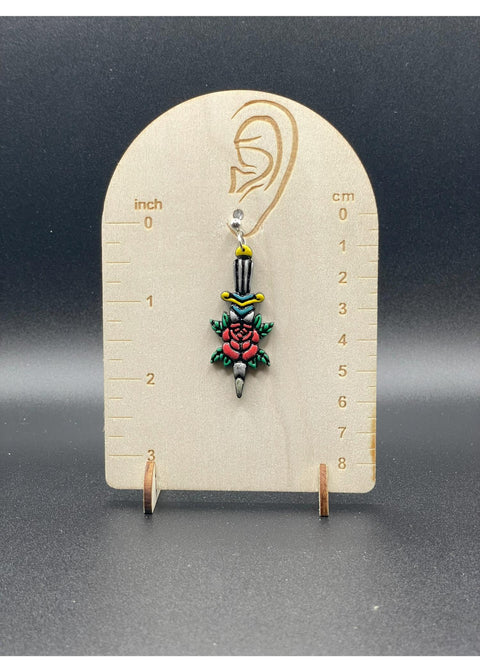 Tattoo Love Rose Dagger Earrings