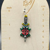 Tattoo - Dagger Rose Earrings: Handmade, Hand-Painted Polymer Clay