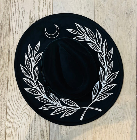 Vegan Felt Hat - XL Brim - Large Fern & Moon Crown