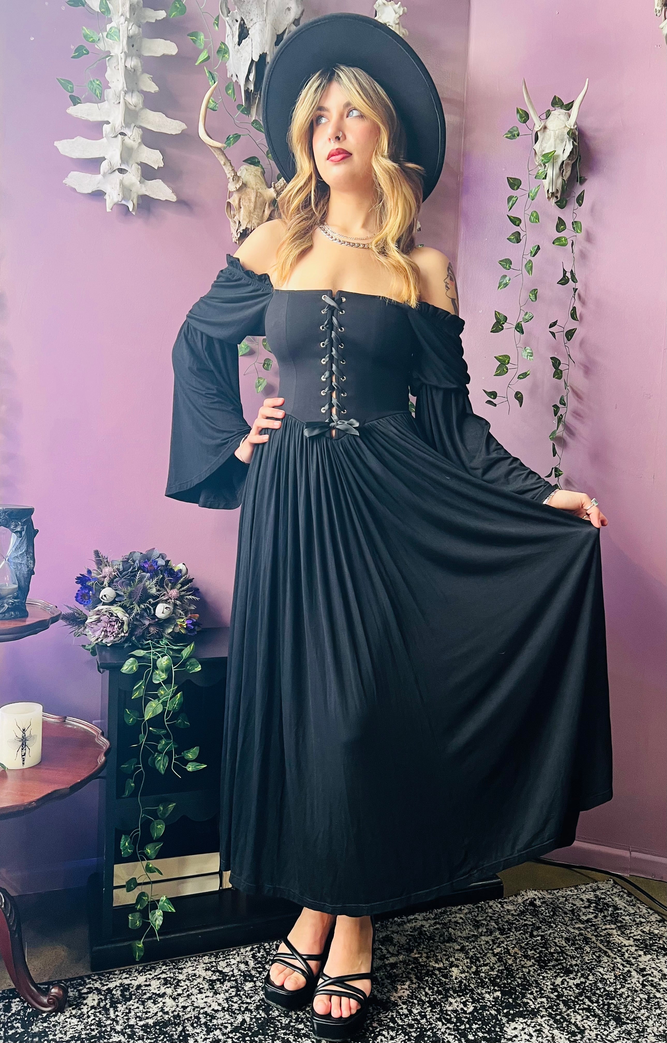 Lilith - Dark Cottage Goth Lace Up Jersey Dress – ModCloth