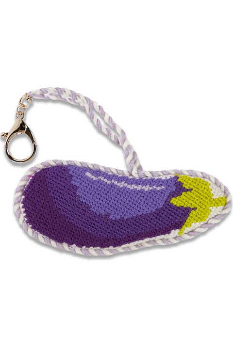 Needlepoint Bag Charm - Eggplant Emoji