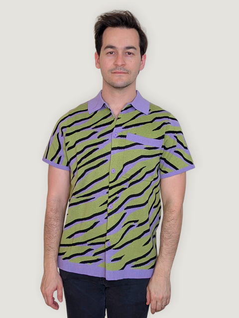 Unisex Electric Zebra Button Up
