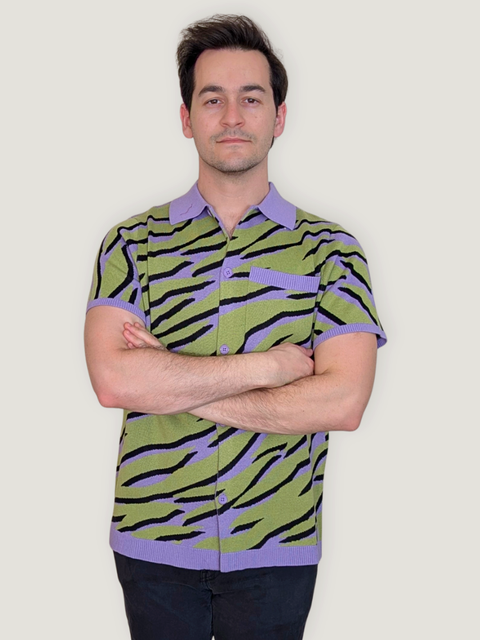 Unisex Electric Zebra Button Up