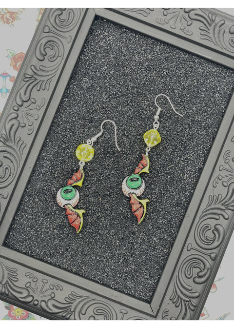 Tattoo Love Flying Eyeball Earrings