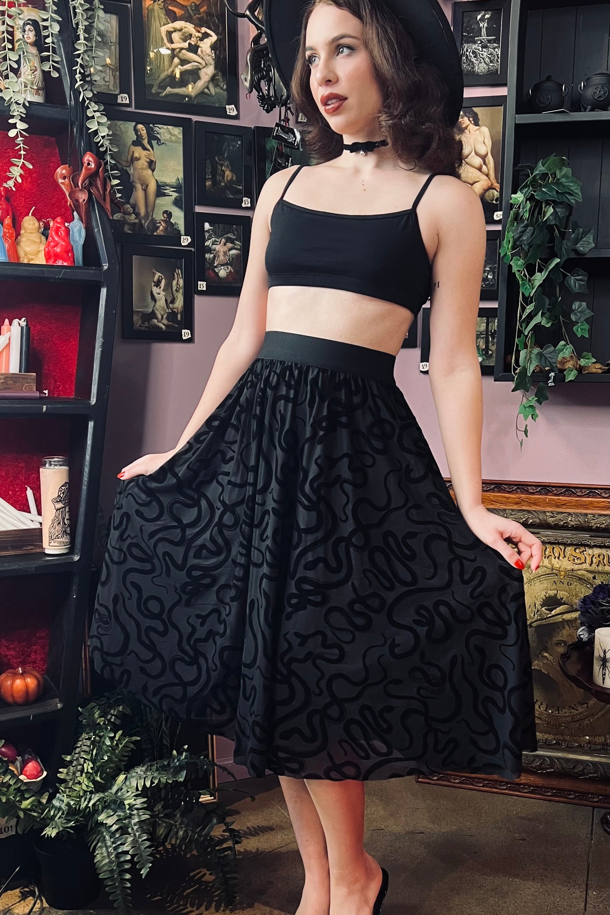 The Serpentine Full Skirt - Flocked Velvet Snakes