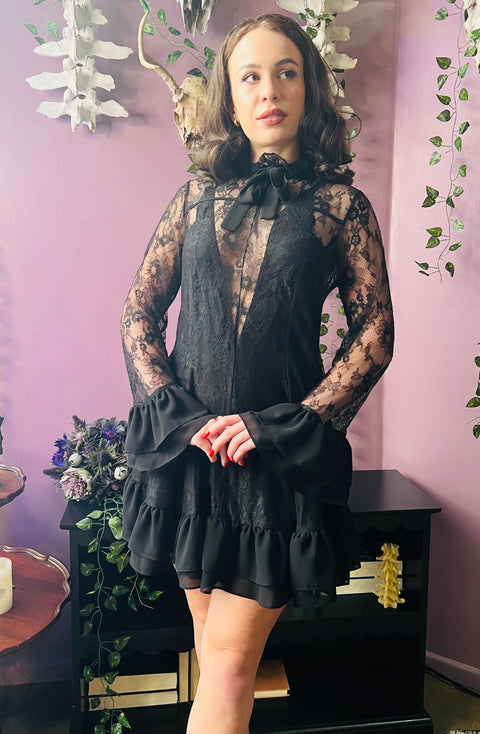 Nightshade - Dark Romantic Floral Mini Babydoll Dress