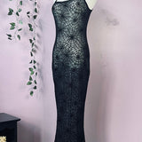 Sheer Hourglass Maxi Dress - Velvet Flocked Spider Webs