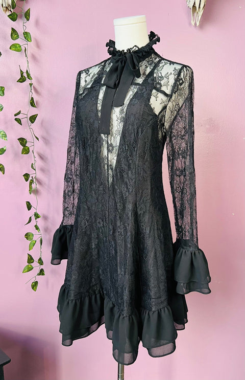 Nightshade - Dark Romantic Floral Mini Babydoll Dress