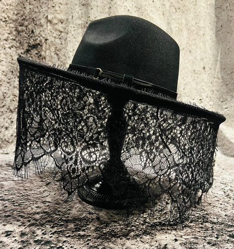 Vegan Felt Hat - Mourning Collection - Funeral Lace