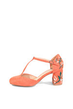 Frenchie T-Strap Embroidered Heels