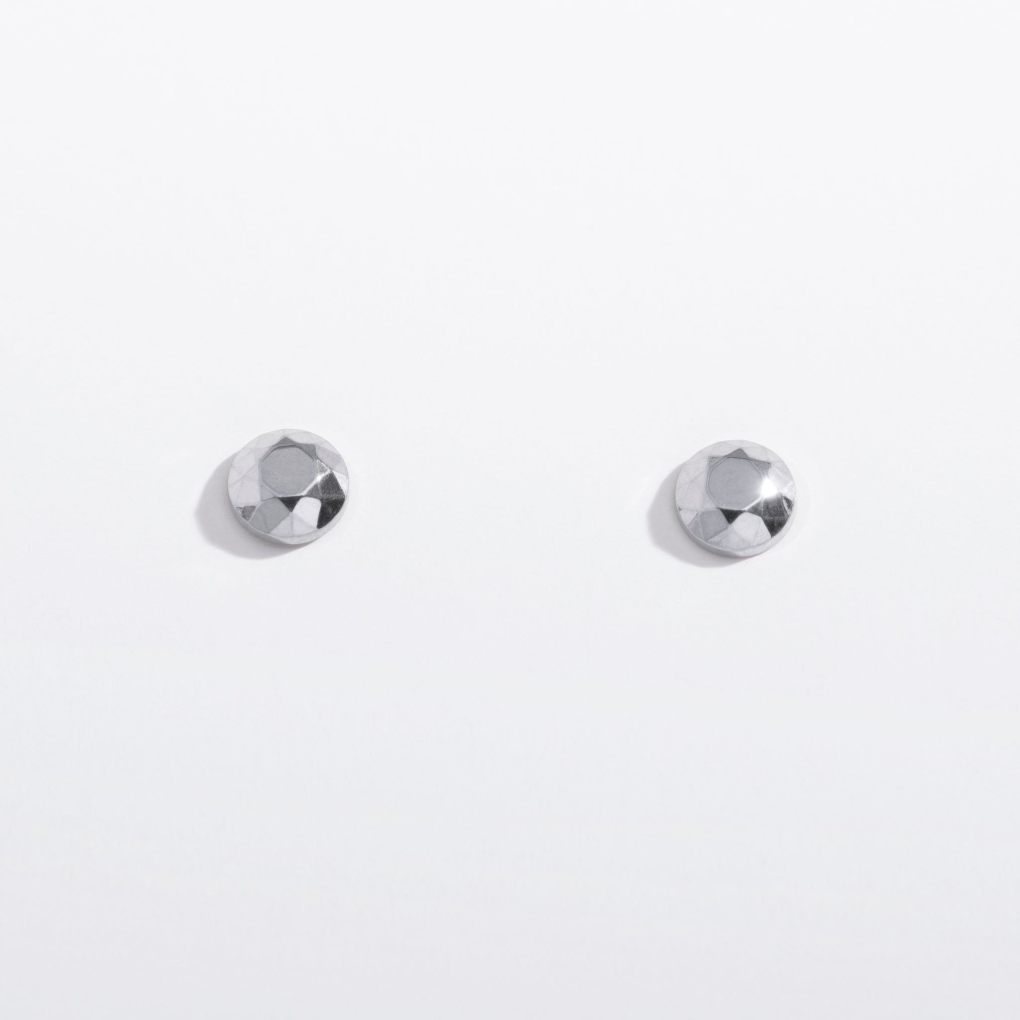 Tiny Faceted Circle Flat Back Stud Earrings