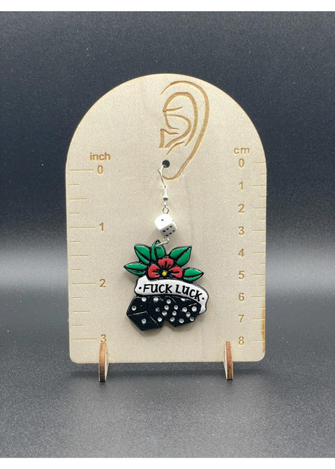Tattoo Love F*ck Luck Dice Earrings