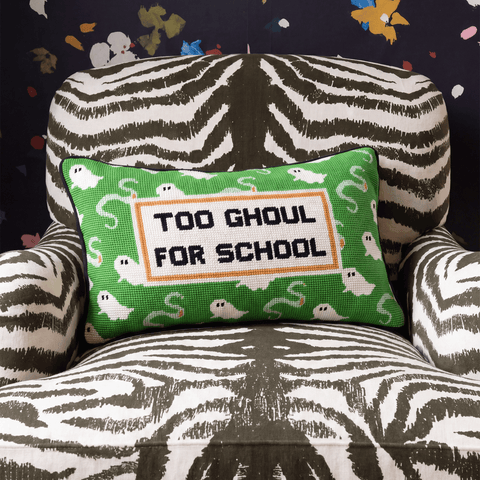 Needlepoint Pillow - Too Ghoul for School