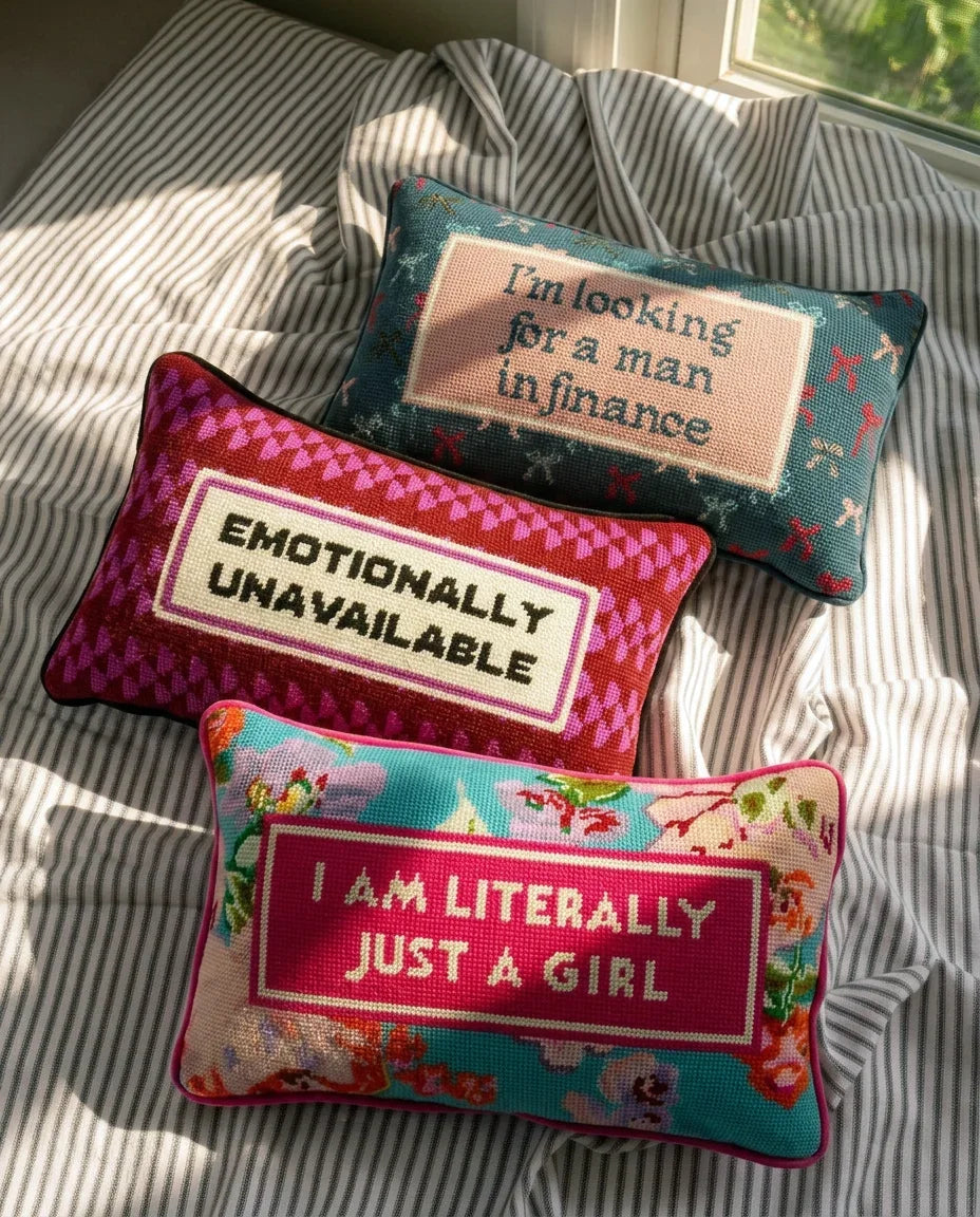 Needlepoint Pillow - I'm Looking for a Man In Finance
