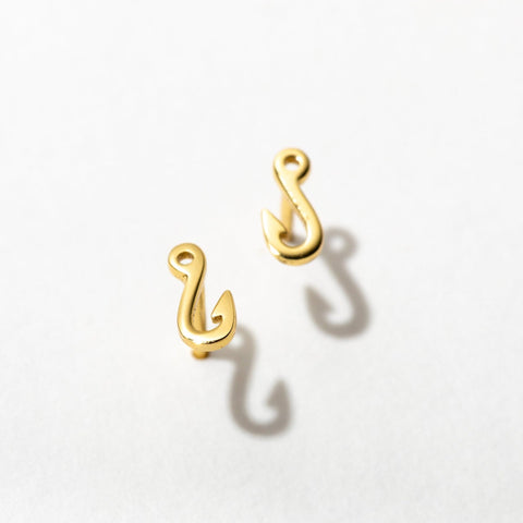 Tiny Fish Hook Stud Earrings Sterling Silver