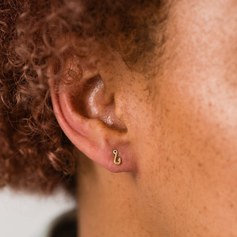 Tiny Fish Hook Stud Earrings Sterling Silver