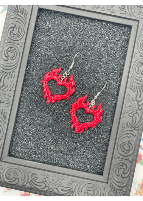 Tattoo Love Flaming Heart Earrings